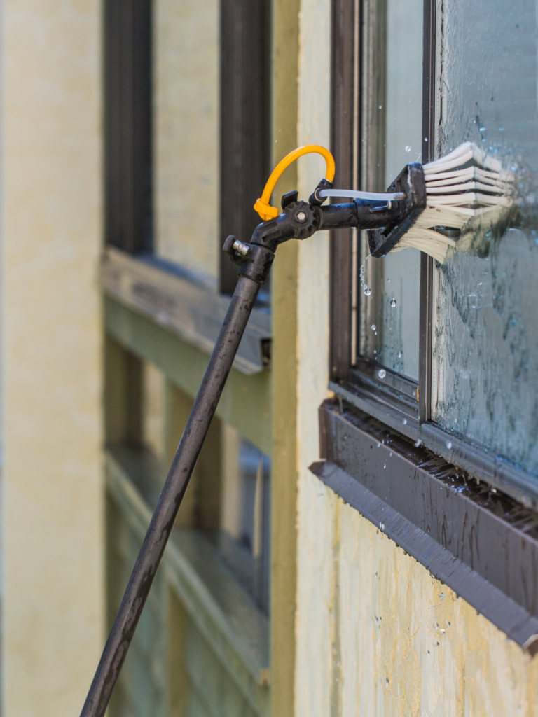 Window Cleaning with Brush in Calgary